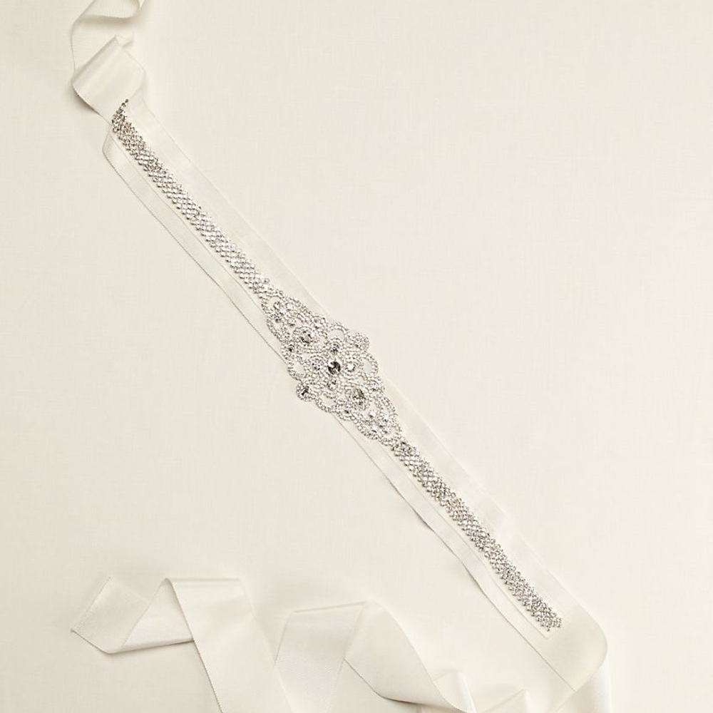 GROSGRAIN SASH WITH LINEAR BEADED DESIGN